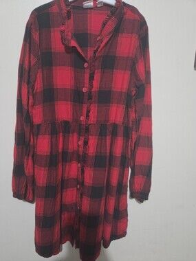 GAP Red and Black Plaid Button-Front Dress